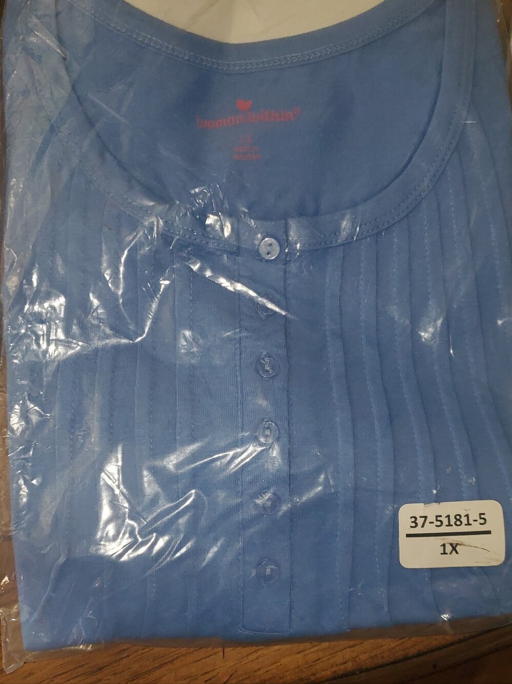 Woman Within Light Blue Ribbed Button Front t shirt
